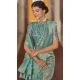 Sea Blue Organza Silk Digital Print Work Designer Party Wear Saree - 9851189986