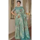 Sea Blue Organza Silk Digital Print Work Designer Party Wear Saree - 9851189986