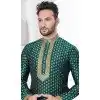 Green Silk Resham Work Mens Readymade Plus Size Kurta Pajama - 9704188881