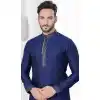 Navy Blue Silk Resham Work Mens Readymade Plus Size Kurta Pajama - 9704188883