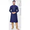 Navy Blue Silk Resham Work Mens Readymade Plus Size Kurta Pajama - 9704188883
