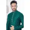Green Silk Resham Work Mens Readymade Plus Size Kurta Pajama - 9704188884