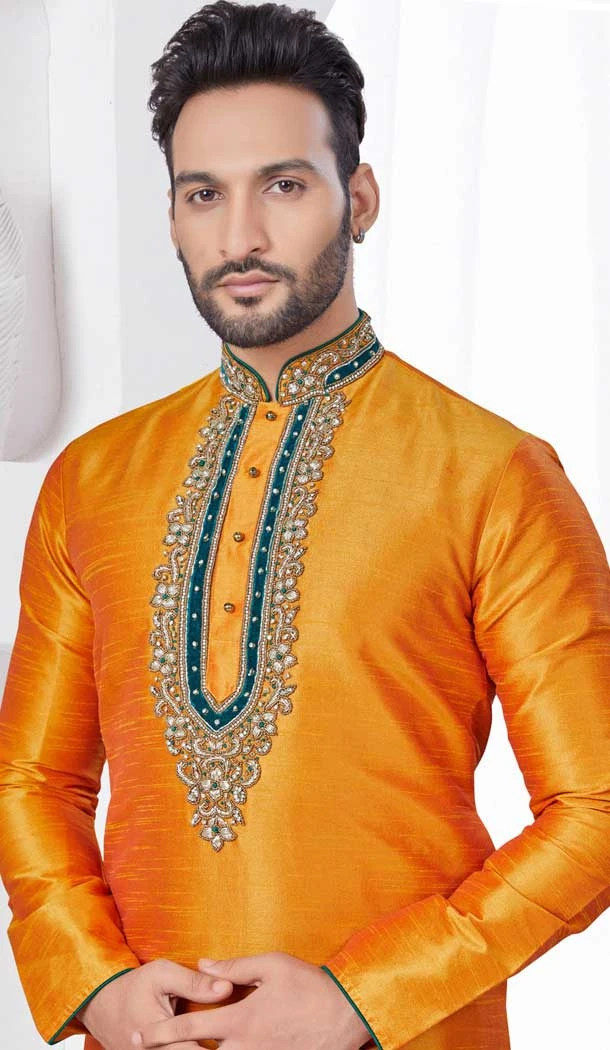 Mango Silk Stone Work Mens Readymade Kurta Pajama - 9704188886