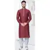 Maroon Jacquard Silk Resham Work Mens Readymade Plus Size Kurta Pajama - 9704188887