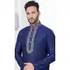 Navy Blue Jacquard Silk Resham Work Mens Readymade Plus Size Kurta Pajama - 9704188890