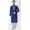 Navy Blue Jacquard Silk Resham Work Mens Readymade Plus Size Kurta Pajama - 9704188890