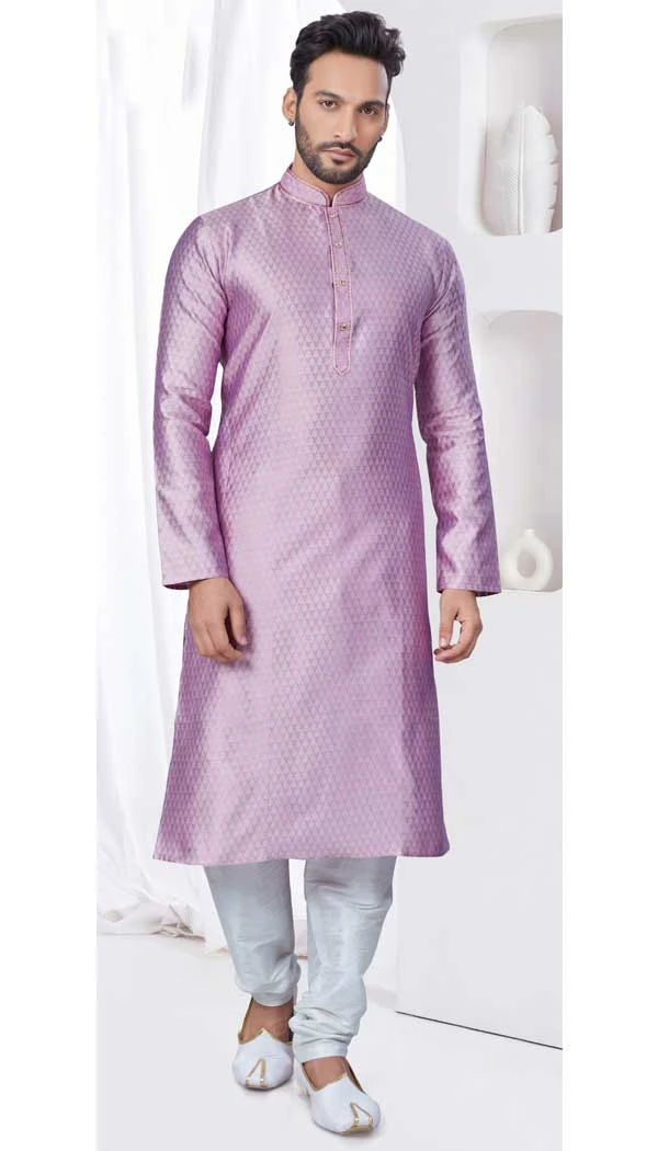 Lavender Silk Traditional Work Mens Readymade Kurta Pajama - 9704188892
