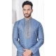 Bluish Grey Silk Resham Work Mens Readymade Kurta Pajama - 9704188894