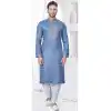 Bluish Grey Silk Resham Work Mens Readymade Plus Size Kurta Pajama - 9704188894