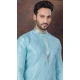 Sky Blue Silk Zari Work Mens Readymade Kurta Pajama - 9704188899