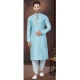 Sky Blue Silk Zari Work Mens Readymade Kurta Pajama - 9704188899