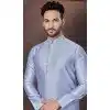 Light Bluish Silk Resham Work Mens Readymade Plus Size Kurta Pajama - 9704188902