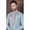 Grey Silk Zari Work Mens Readymade Plus Size Kurta Pajama - 9704188903