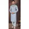 Grey Silk Zari Work Mens Readymade Plus Size Kurta Pajama - 9704188903