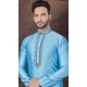 Sky Blue Jacquard Silk Resham Work Mens Readymade Kurta Pajama - 9704188906