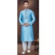 Sky Blue Jacquard Silk Resham Work Mens Readymade Kurta Pajama - 9704188906
