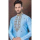 Sky Blue Art Silk Resham Work Mens Readymade Kurta Pajama - 9704188907