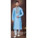 Sky Blue Art Silk Resham Work Mens Readymade Kurta Pajama - 9704188907