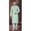 Pista Green Silk Zari Work Mens Readymade Plus Size Kurta Pajama - 9704188908
