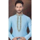 Sky Blue Jacquard Silk Zari Work Mens Readymade Kurta Pajama - 9704188909