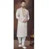 Light Gold Silk Resham Work Mens Readymade Plus Size Kurta Pajama - 9704188910