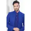 Navy Blue Dhupion Resham Work Wedding Wear Plus Size Men Indo Western - 9705188912