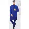 Navy Blue Dhupion Resham Work Wedding Wear Plus Size Men Indo Western - 9705188912