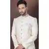 Cream Jacquard Silk Stone Work Wedding Wear Plus Size Men Indo Western - 9705188914
