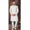 Cream Jacquard Silk Stone Work Wedding Wear Plus Size Men Indo Western - 9705188914