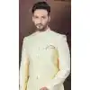 Gold Jacquard Silk Woven Work Wedding Wear Plus Size Men Indo Western - 9705188915