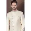 Jacquard Silk Stone Work Wedding Wear Plus Size Men Indo Western In Cream - 9705188916