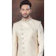 Jacquard Silk Stone Work Wedding Wear Men Indo Western In Cream - 9705188916