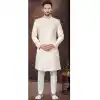 Jacquard Silk Stone Work Wedding Wear Plus Size Men Indo Western In Cream - 9705188916