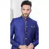 Navy Blue Jacquard Silk Woven Work Wedding Wear Plus Size Men Indo Western - 9705188919