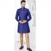 Navy Blue Jacquard Silk Woven Work Wedding Wear Plus Size Men Indo Western - 9705188919