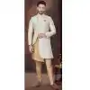 Cream With Chikoo Jacquard Silk Woven Work Wedding Wear Plus Size Men Indo Western - 9705188923