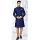 Jacquard Silk Navy Blue Woven Work Wedding Wear Men Indo Western - 9705188924
