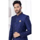 Navy Blue Jacquard Silk Stone Work Wedding Wear Men Indo Western - 9705188925