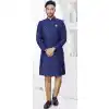 Navy Blue Jacquard Silk Stone Work Wedding Wear Plus Size Men Indo Western - 9705188925