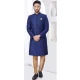 Navy Blue Jacquard Silk Stone Work Wedding Wear Men Indo Western - 9705188925