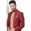 Maroon Art Dhupion Woven Work Wedding Wear Plus Size Men Indo Western - 9705188927