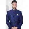 Navy Blue Jacquard Silk Stone Work Wedding Wear Plus Size Men Indo Western - 9705188928