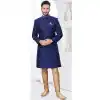 Navy Blue Jacquard Silk Stone Work Wedding Wear Plus Size Men Indo Western - 9705188928