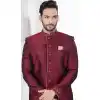Maroon Jacquard Silk Resham Work Wedding Wear Plus Size Men Indo Western - 9705188929