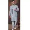 Grey Jacquard Silk Woven Work Wedding Wear Plus Size Men Indo Western - 9705188932