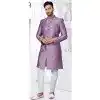 Lavender Jacquard Silk Resham Work Wedding Wear Plus Size Men Indo Western - 9705188934