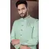 Pista Green Jacquard Silk Resham Work Wedding Wear Plus Size Men Indo Western - 9705188935