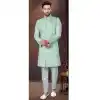 Pista Green Jacquard Silk Resham Work Wedding Wear Plus Size Men Indo Western - 9705188935