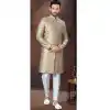 Light Antique Jacquard Silk Woven Work Wedding Wear Plus Size Men Indo Western - 9705188936