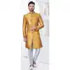 Mustard Jacquard Silk Stone Work Wedding Wear Plus Size Men Indo Western - 9705188938